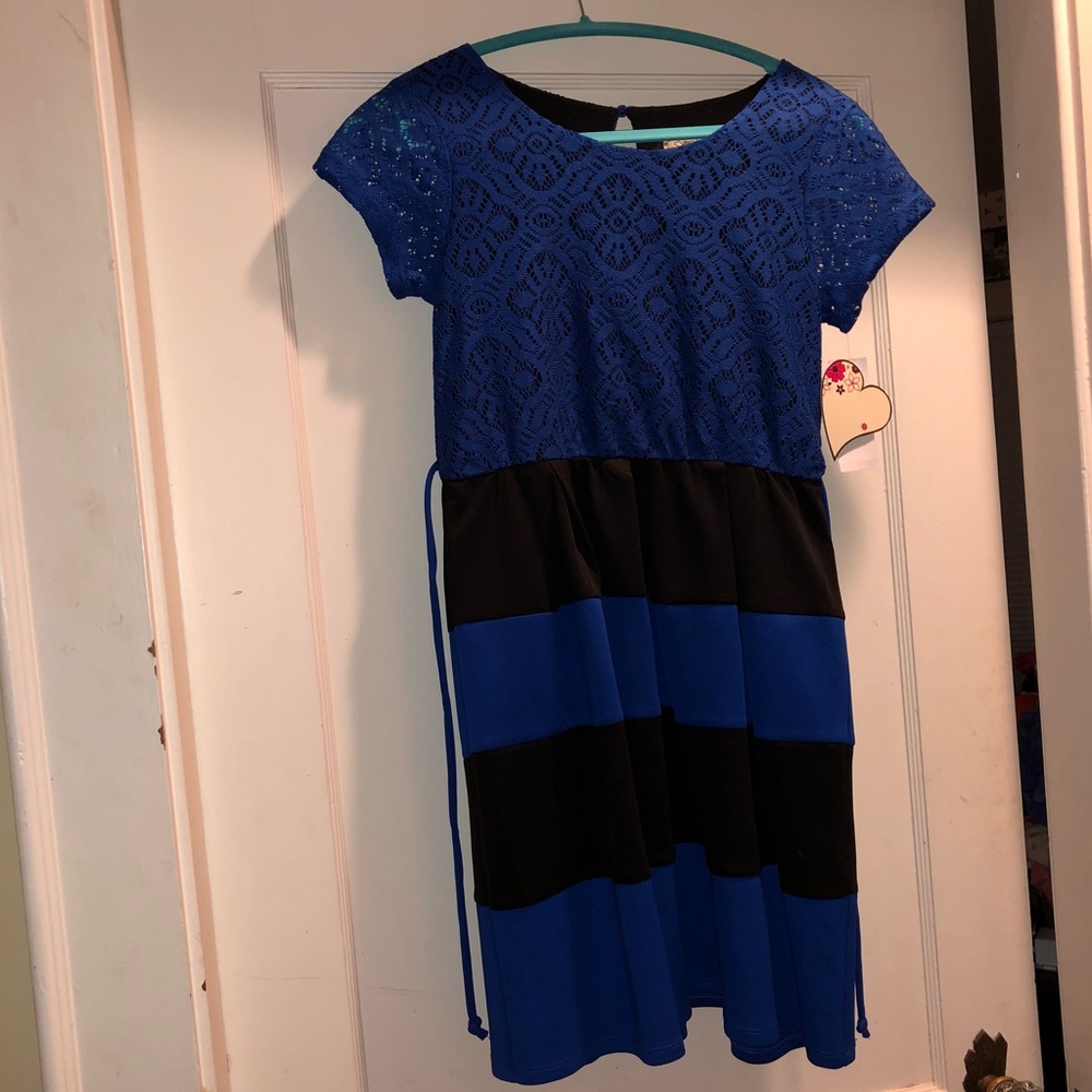 Blue and Black Striped Dress Kids Size 16 - Picture 1 of 2